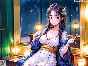 A woman in a purple kimono holding a sword.