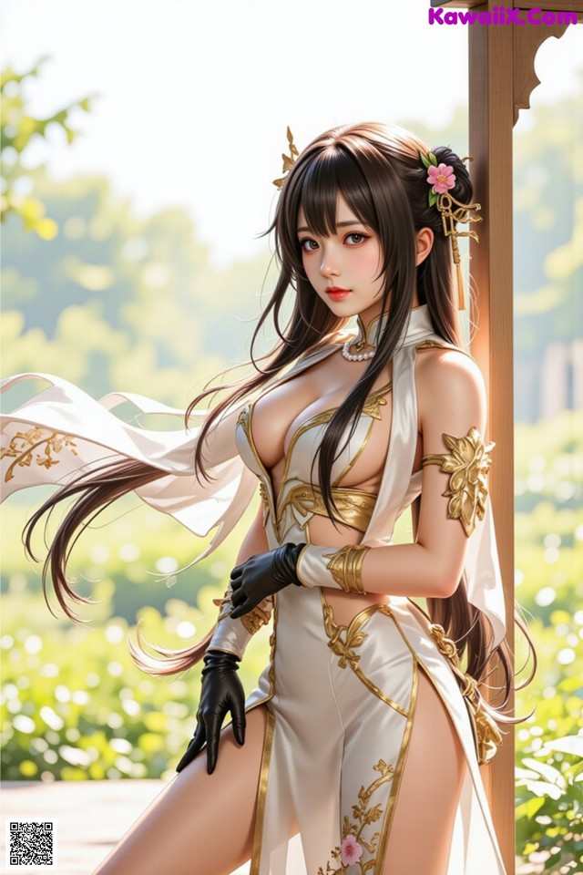 Hentai - The Frozen Elegance That Melts Starlight Set.2 20250106 Part 4 No.f5efc7 A woman in a white and gold outfit posing for a picture.