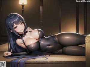 A woman in a white bodysuit sitting on a bed.