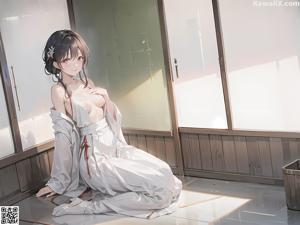 A woman in a white dress standing in a garden.