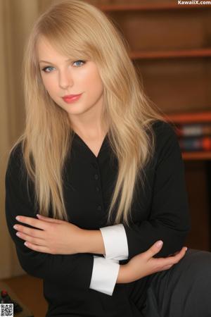A young woman with long blonde hair posing naked in a bathroom.