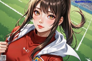 A woman in a soccer uniform standing in front of a goal.