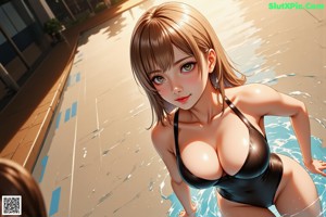 A woman in a bikini standing in a pool of water.