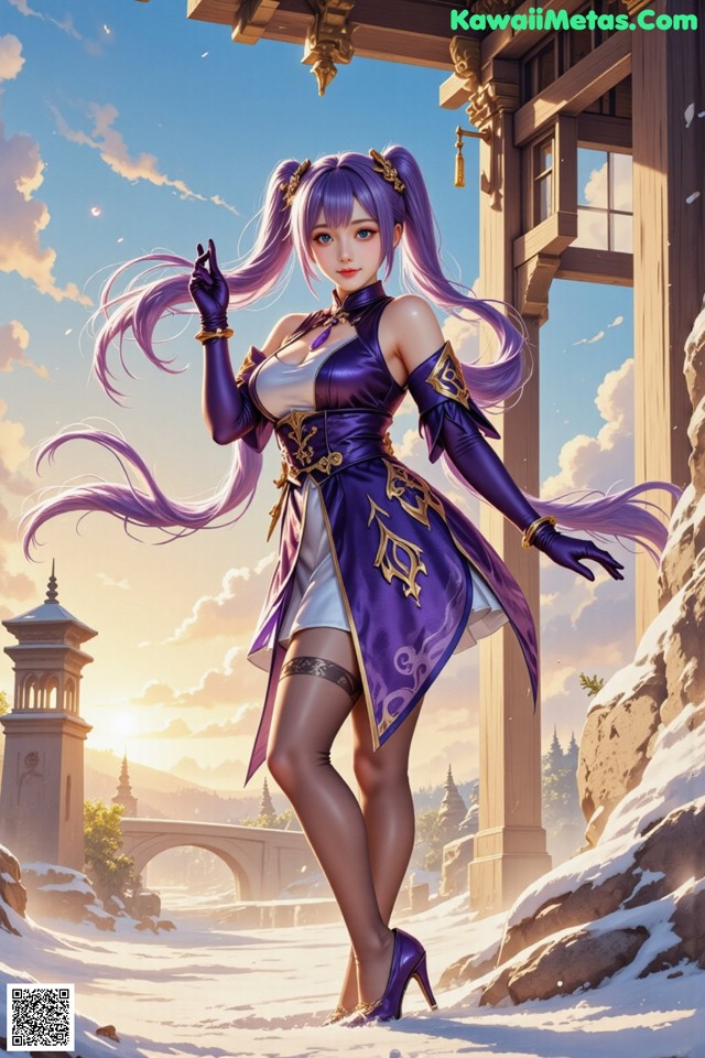 Hentai - Sovereign of Lightning in Exquisite Garb Set.2 20250126 Part 17 No.3a81e2 A woman in a purple dress standing in the snow.